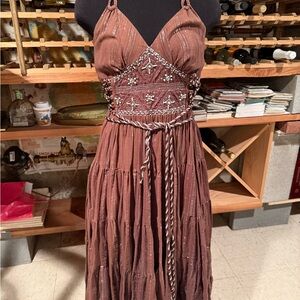 ECI Chocolate Maxi Dress Y2K with Metallic Highlights